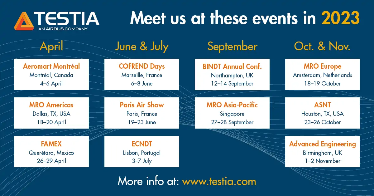 Calendar overview of the Testia events 2023