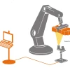 Illustration of 3D scan in use for inspection together with a robotic arm