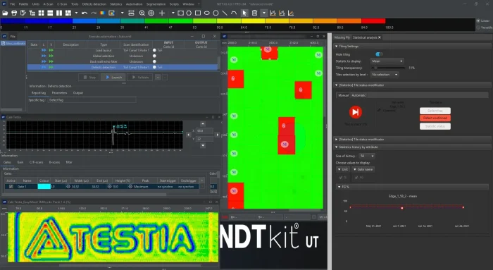 NDTkit UT statistics plugin - Users of NDTkit UT can gain access to advanced statistics via plugins. For example: value history of defect detection in selected areas.